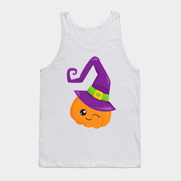 Halloween, Pumpkin, Witch Hat, Trick Or Treat Tank Top by Jelena Dunčević